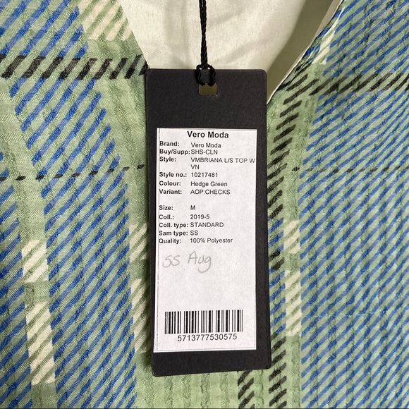NWT Vero Moda | Green Check Ruffle Blouse - Picture 4 of 6